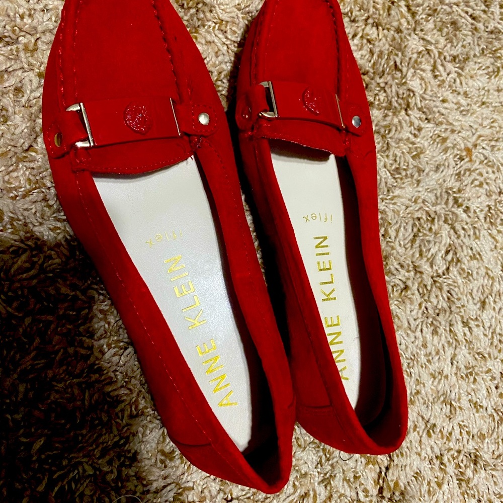 Red and Klein loafers. Comfy.
